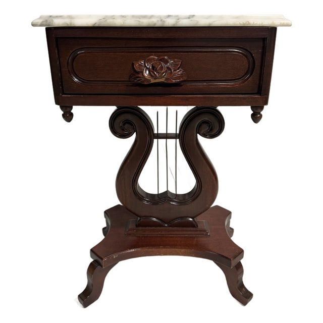 1960s Marble Top Accent Table With Harp Motif For Sale