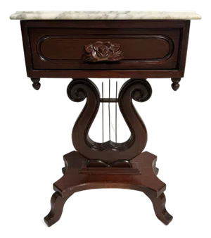 1960s Marble Top Accent Table With Harp Motif