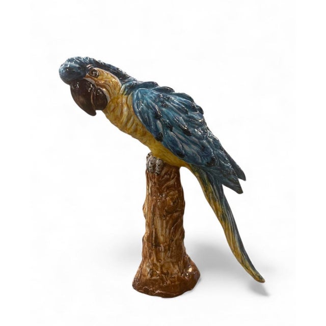 Italian Stunning Vintage Italian Maiolica Parrot on Perch Sculptur For Sale - Image 3 of 8