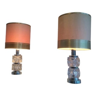 1960s French Glass and Chrome Table Lamps - a Pair For Sale