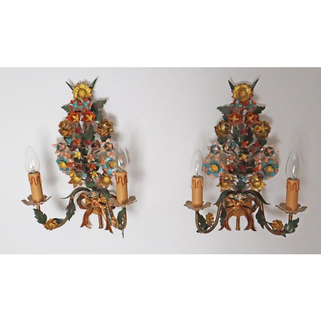 Floral Two-Armed Wall Lights, Italy, 1970s, Set of 2 For Sale - Image 15 of 18