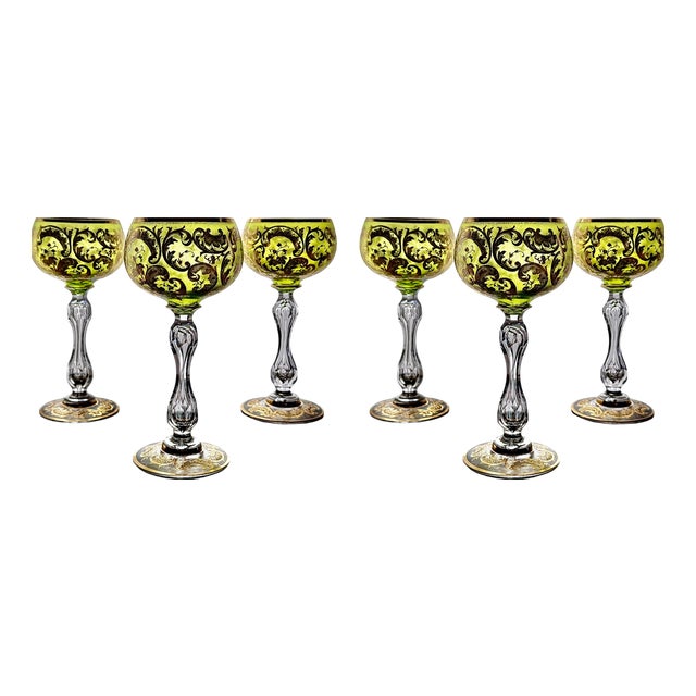 Antique Gilded Crystal Roemer Wine Glasses, 1890s, Set of 6 For Sale