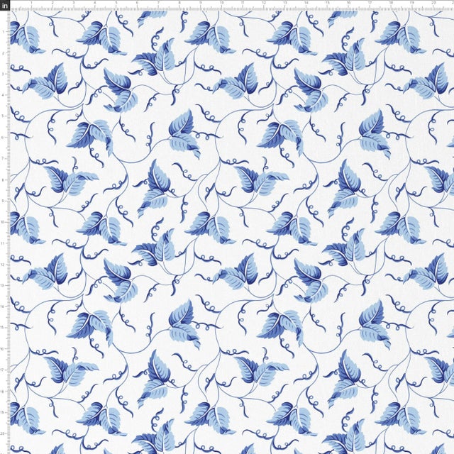 Farmhouse Red from Scalamandre crafted by Cloth & Company Norwalk Storage Bench, Baby Blue Ivy Scroll For Sale - Image 3 of 6