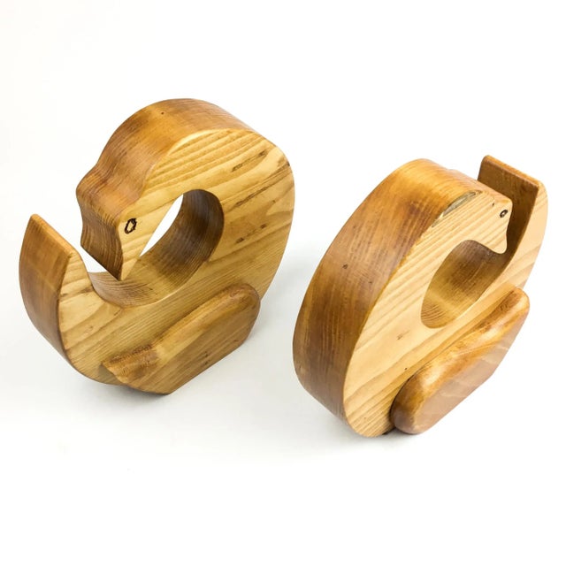 2010s Solid Hand Carved Wood Folk Art Duck Bookends For Sale - Image 5 of 12