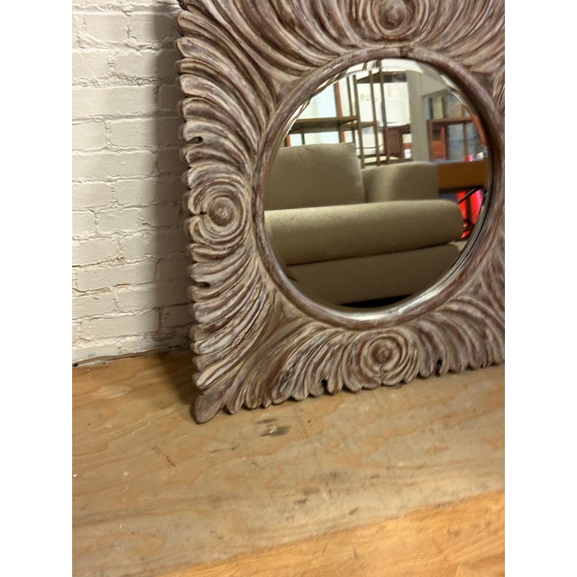 Wood Heavily Textured Beveled Wall Mirror For Sale - Image 7 of 12