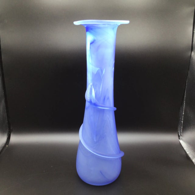 Romanian Blue and White Hand Blown Swirl Vine Vase 16.75" Tall For Sale - Image 4 of 12