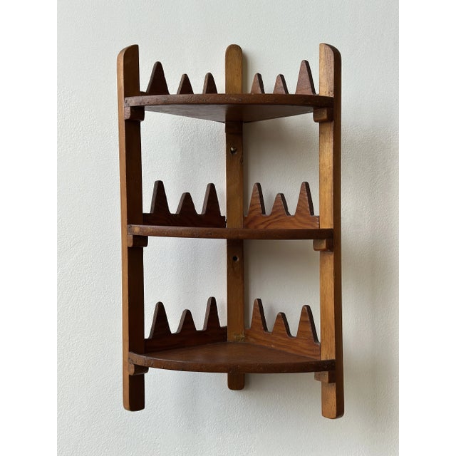 Brown Vintage Sawtooth Edge Tiered Corner Shelf, Circa 1950s-60s For Sale - Image 8 of 14