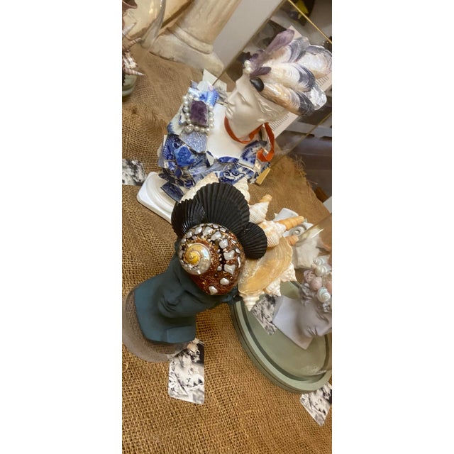Shell-Encrusted Bust in Farrow & Ball Inchyra, “The May River Matador” For Sale - Image 9 of 12