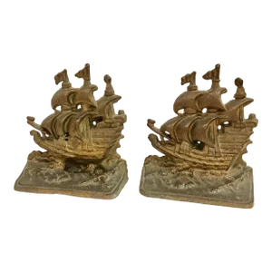 Vintage 1950’s Brass Nautical Tall Ships Under Sail- a Pair