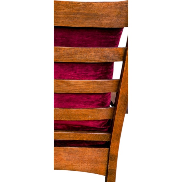 Stickley Mission Collection Oak & Velvet Bow Arm Lounge Chair (Model 89-2590) For Sale - Image 13 of 16