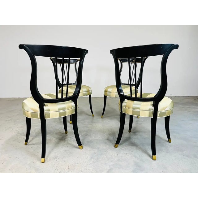 1920s 4 Neoclassical Lyre Back Black & Gold Satin Occasional Side Chairs 1920s For Sale - Image 5 of 10