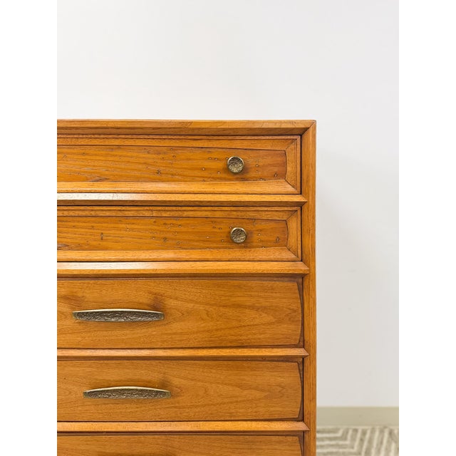 Mid 20th Century Vintage Heritage Tallboy Dresser Brutalist Brass Pulls Mid-Century Modern For Sale - Image 5 of 12