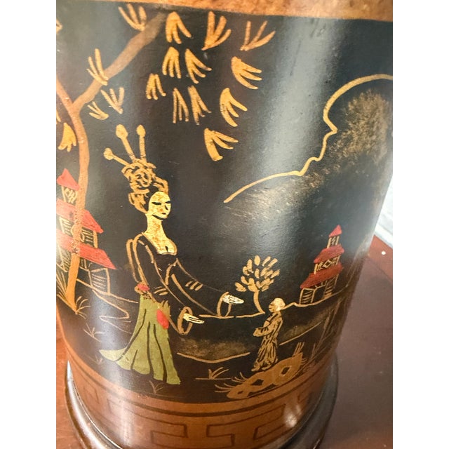 Early 20th Century Early 20th Century Chinoiserie Tole Tea Canister Table Lamp For Sale - Image 5 of 8