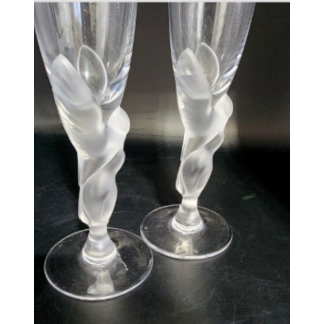 Glass 1990s Retired Carl Faberge "Kissing Doves" Art Deco Champagne Flutes - a Pair For Sale - Image 7 of 11