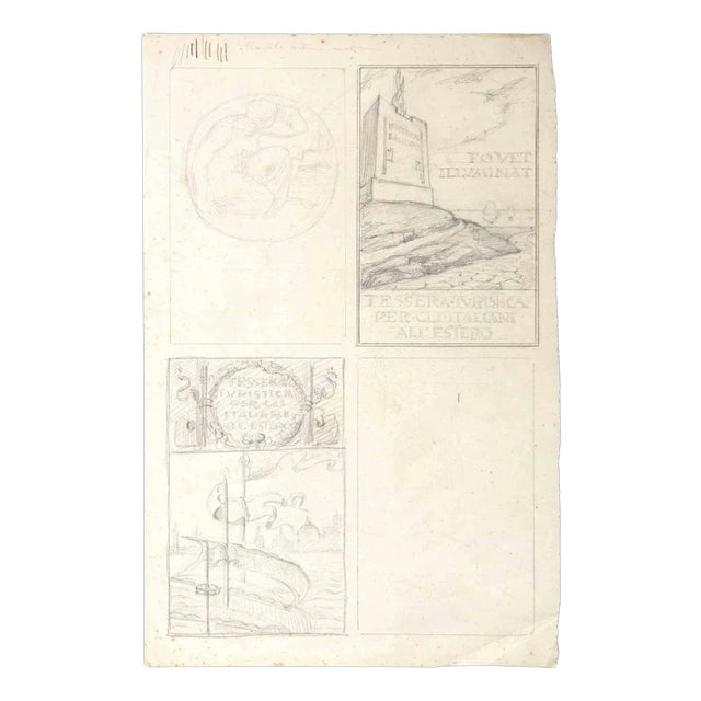 Aurelio Mistruzzi, Study for Medal and Bas-Relief, Original Drawing, 1920s For Sale