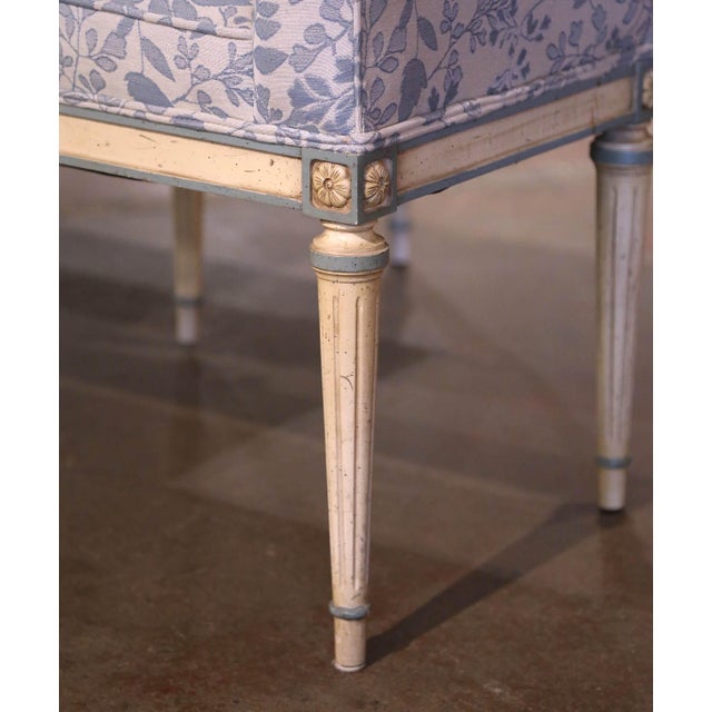 French Late 20th Century Pair of Vintage French Louis XVI Upholstered Painted Stool Benches For Sale - Image 3 of 10