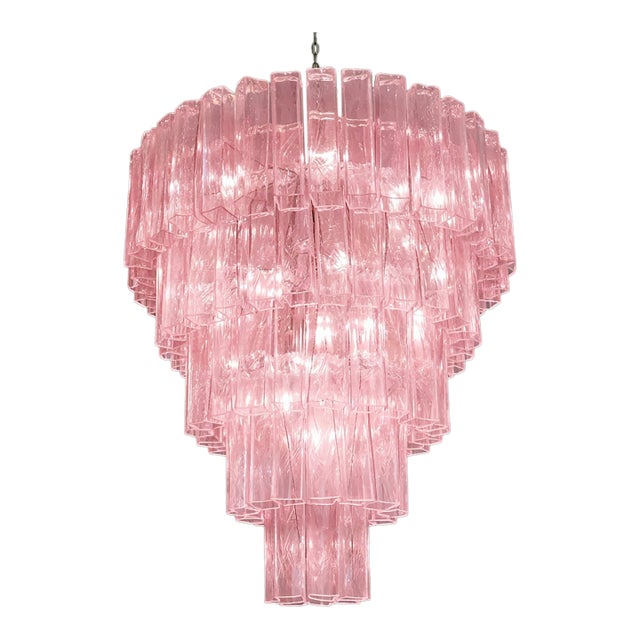 Contemporary Pink’ “Square Tubes” Murano Glass Chandelier For Sale
