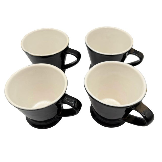 Classic set of 4 pedestal coffee mug restaurant ware, often associated with mid-century diners. They feature a distinct...