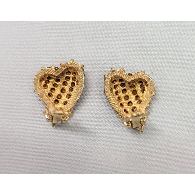 Metal Vintage 1960s Signed Rifas Faux-Topaz & Clear Rhinestone Striped Heart Clip Earrings- 2 Pieces For Sale - Image 7 of 7