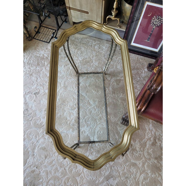 Metal Hollywood Regency Brass, Glass and Wrought Iron Butler Tray Table For Sale - Image 7 of 9