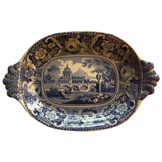 Large Antique Early 19th Century Georgian Staffordshire Pearlware Blue Platter For Sale - Image 12 of 12