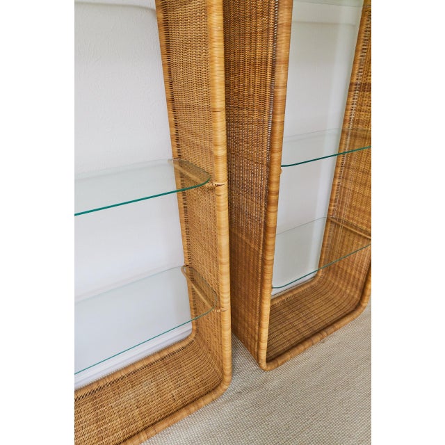 Tan 1960's French Rattan and Glass Shelf in the Manner of Louis Sognot For Sale - Image 8 of 17