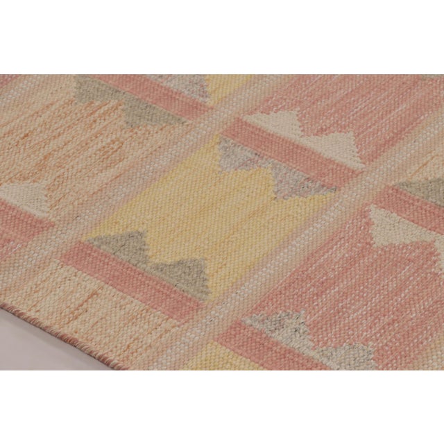 Textile Rug & Kilim’s Scandinavian Style Rug, Geometric Patterns in Rose Pink & Yellow For Sale - Image 7 of 10
