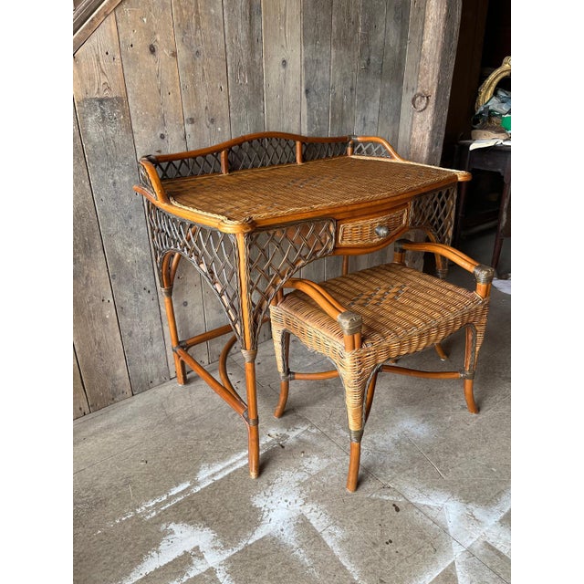 Vintage Wicker Dressing Table with Matching Stool, Set of 2 For Sale - Image 4 of 7