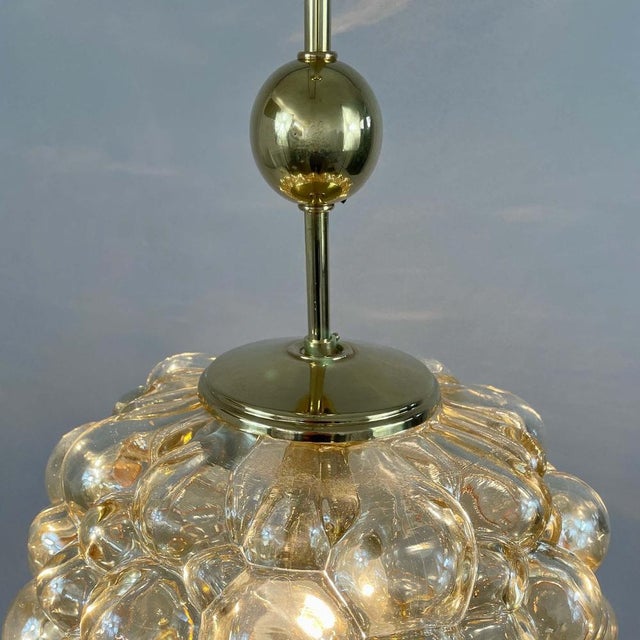 Amber Bubble Glass & Brass Pendant by Helena Tynell for Limburg, Germany, 1960s For Sale - Image 6 of 18