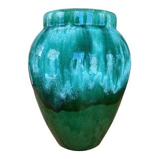 1970s Large Green Custom Pottery Vase or Planter For Sale
