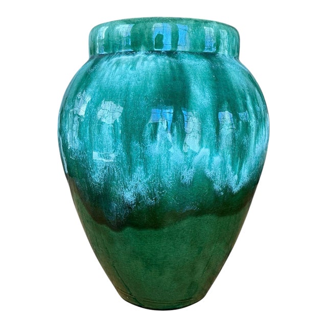 1970s Large Green Custom Pottery Vase or Planter For Sale