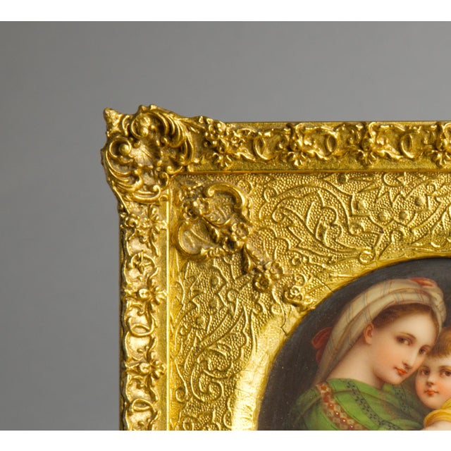 Gold Antique KPM-Style Porcelain Plaque, Madonna Della Sedia After Raphael, Signed Spitz, Giltwood Frame For Sale - Image 8 of 11