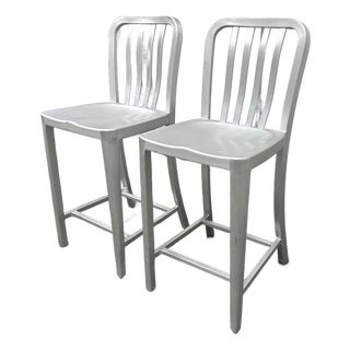 Crate & Barrel Delta Aluminum Counter Stools, Pair For Sale