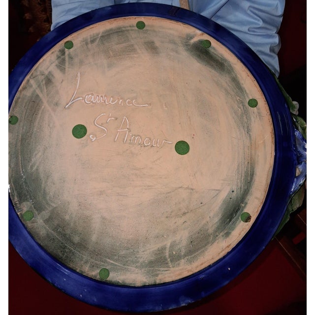 Large Decorative Glazed Ceramic Platter by Laurence Saint-Amour, 1950s For Sale - Image 3 of 6
