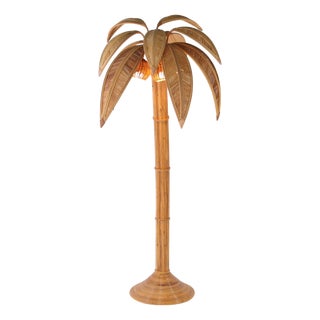 Palm Tree Floor Lamp in Rattan For Sale