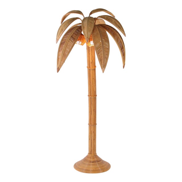 Palm Tree Floor Lamp in Rattan For Sale