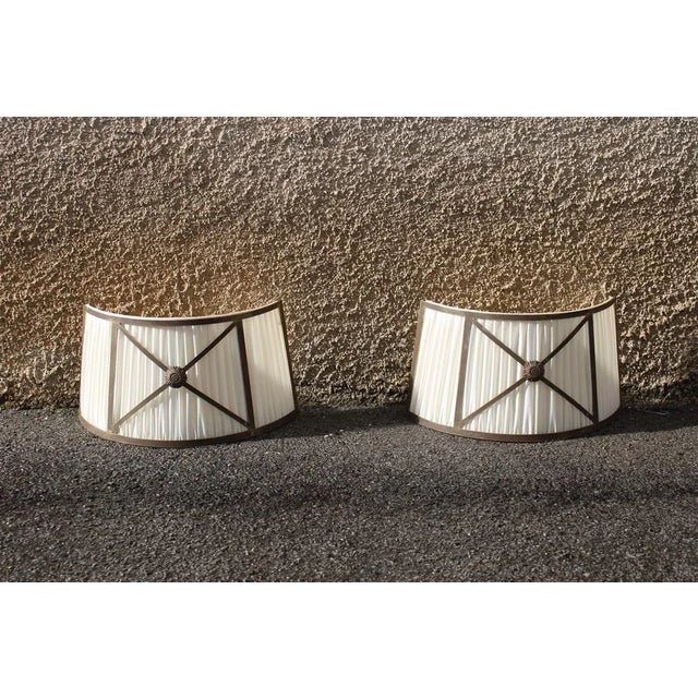 Wall Lamps in Brass & Silk, Italy, 1970s, Set of 2, in Very Good conditions. Designed 1970 to 1979 European Plug (up to...