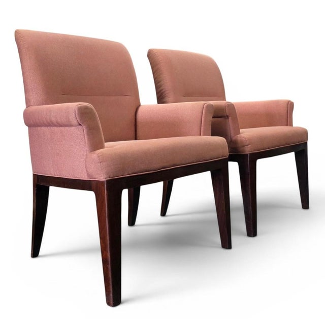 Wood Pair of Bill Sofield for Baker Furniture Contemporary Upholstered Armchairs For Sale - Image 7 of 11