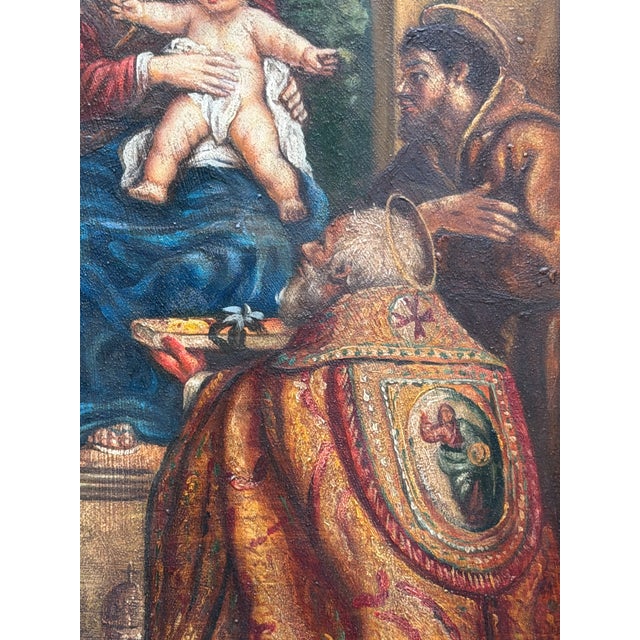Flemish Artist, Adoration of the Child by Saints and Pope, St. Stephen, 17th Century, Copperplate Painting, Framed For Sale - Image 6 of 7