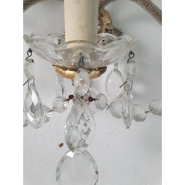 1950s Italian Rococo Wall Sconces in Gold Iron, Crystal and Glass Beads, 1950s, Set of 2 For Sale - Image 5 of 9