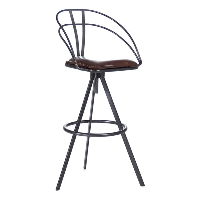 Nathan Bar Stool - Dark Brown Leatherette / Black Metal Frame For Sale