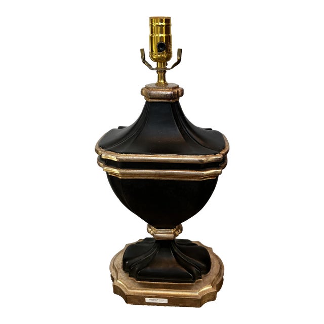 1990s Italian Black and Silver Wash Wooden Table Lamp For Sale