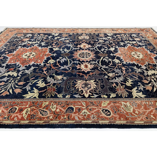 Textile Vintage Persian Sultanabad Style Hand-Knotted Wool Area Rug – Navy & Terracotta For Sale - Image 7 of 11