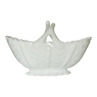 Vintage Milk Glass Daisy & Button Basket For Sale