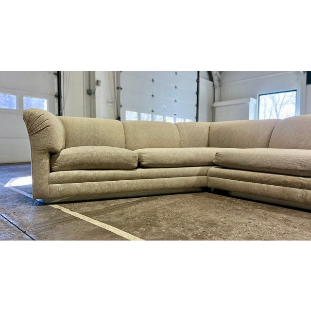 Vintage Mid Century Modern Milo Baughman Style Chrome Base 3 Piece Sectional Sofa For Sale - Image 9 of 15