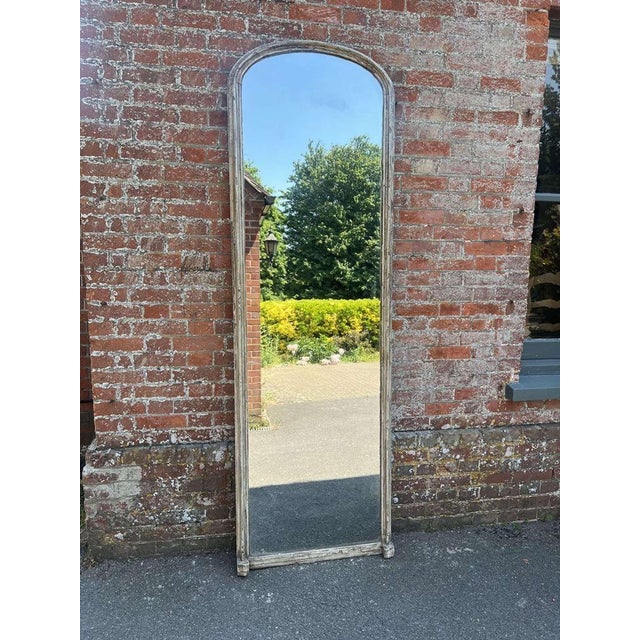 Glass Large Antique 19th Century French Arched Top Painted Mirror For Sale - Image 7 of 8