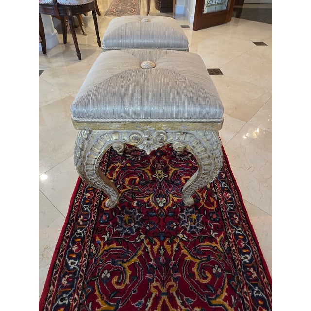 Wood Italian Baroque Style Giltwood Benches/ Stools - A Pair For Sale - Image 7 of 14