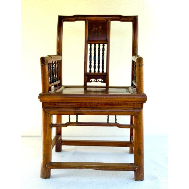 Antique Side Chair : Mid to Late 19th Century Chinese Elm Wood Vintage Chinese Side Chair- With a Warm Golden Glow! For Sale - Image 4 of 12