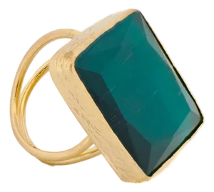 Stylish Green Cat Eye Stone Gold Chunky Ring, Size 4