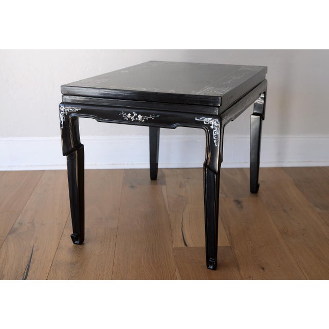 Vintage 1960s Vietnamese Black Lacquer & Mother of Pearl Side Tables - A Pair For Sale - Image 4 of 17